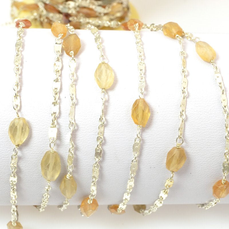 Gemstone Chain - 5x7mm Faceted Freeform on Wire Link with Chain - Mixed Carnelia
