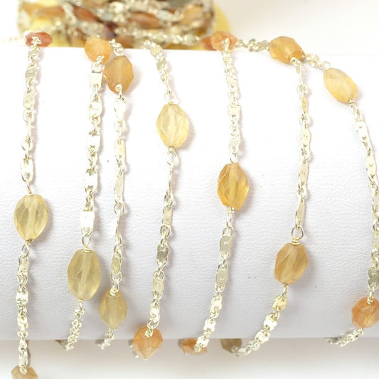 Gemstone Chain - 5x7mm Faceted Freeform on Wire Link with Chain - Mixed Carnelia