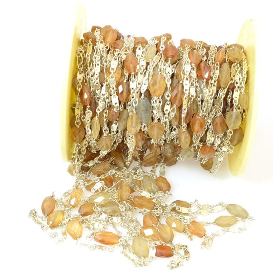 Gemstone Chain - 5x7mm Faceted Freeform on Wire Link with Chain - Mixed Carnelia