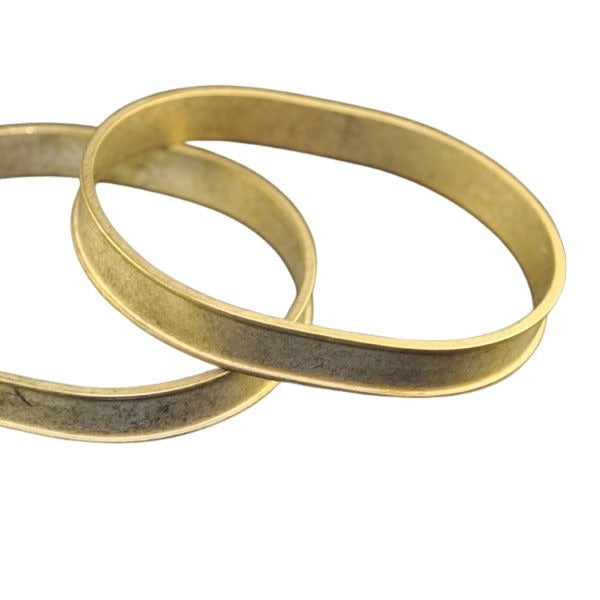 Metal Bezel Settings - Wide - Channel Oval Bangle Bracelet - Brass