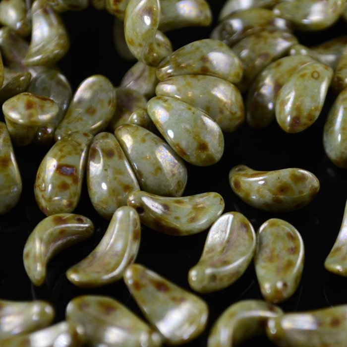 Glass Bead Curved Petal - 7x12mm - Green Lustre (10)