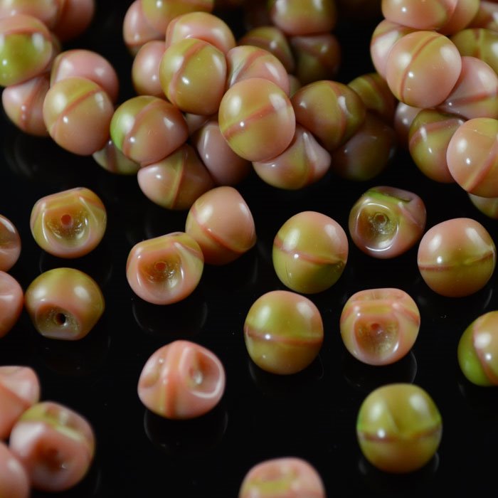 Glass Drops - 9x8mm Mushroom Button Drops - Salmon and Sage (10)