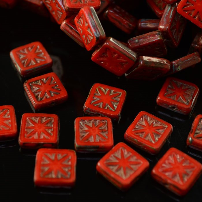 Glass Bead Roman Tiles - 11mm - Emperor Red
