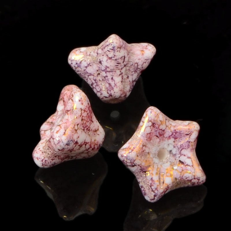 Glass Bead Starbell Flowers - Mauve Gold Lustre (25)