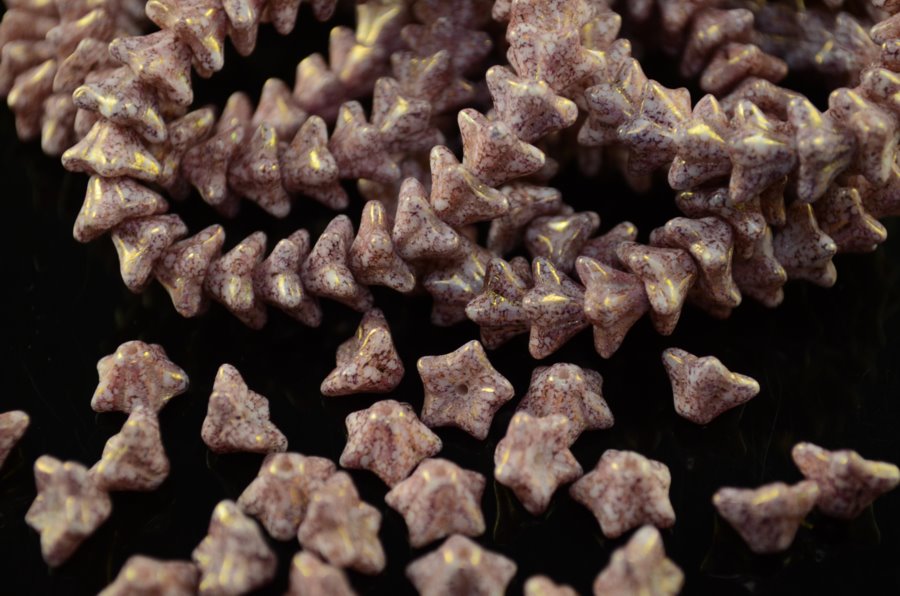 Glass Bead Starbell Flowers - Mauve Gold Lustre (25)