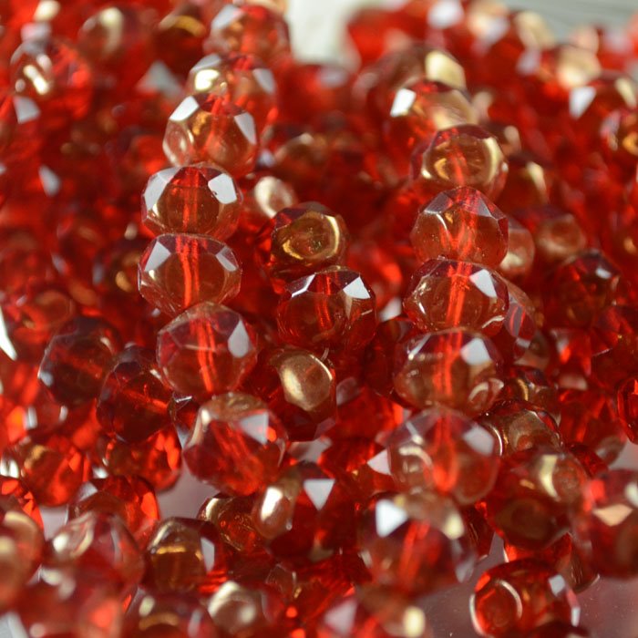 Fire Polish Beads Central Cut - 9mm - Siam Ruby Bronze Lustre (25)