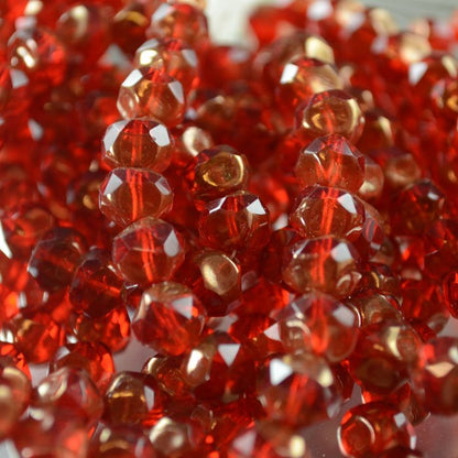 Fire Polish Beads Central Cut - 9mm - Siam Ruby Bronze Lustre (25)