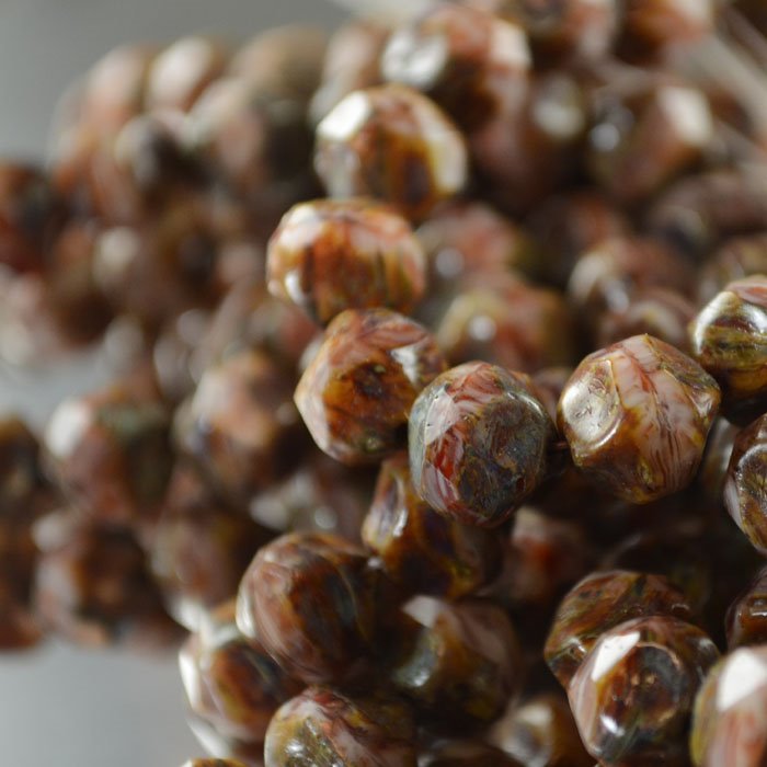 Fire Polish Beads Central Cut - 9mm - Raspberry Ripple Picasso (15)