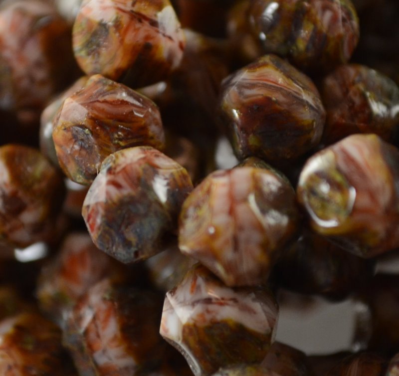 Fire Polish Beads Central Cut - 9mm - Raspberry Ripple Picasso (15)