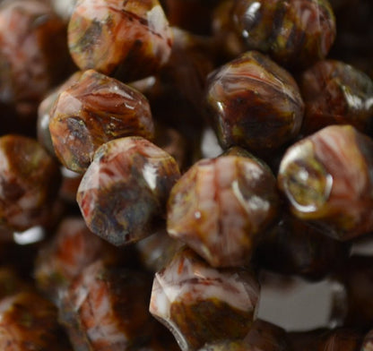 Fire Polish Beads Central Cut - 9mm - Raspberry Ripple Picasso (15)