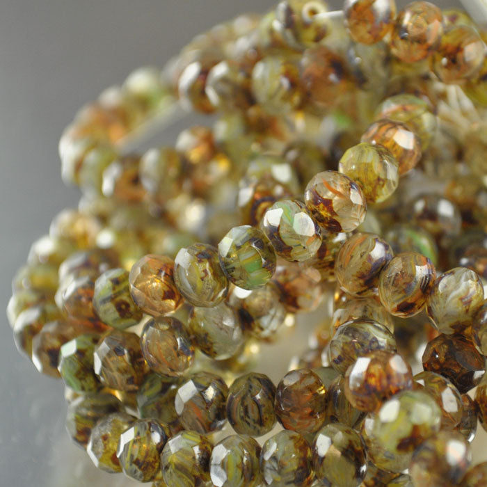 Fire Polish - 6.5x5mm - Faceted Donut - London Fog (strand 25)