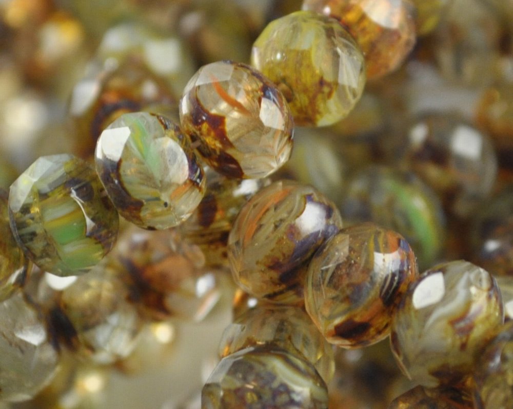 Fire Polish - 6.5x5mm - Faceted Donut - London Fog (strand 25)