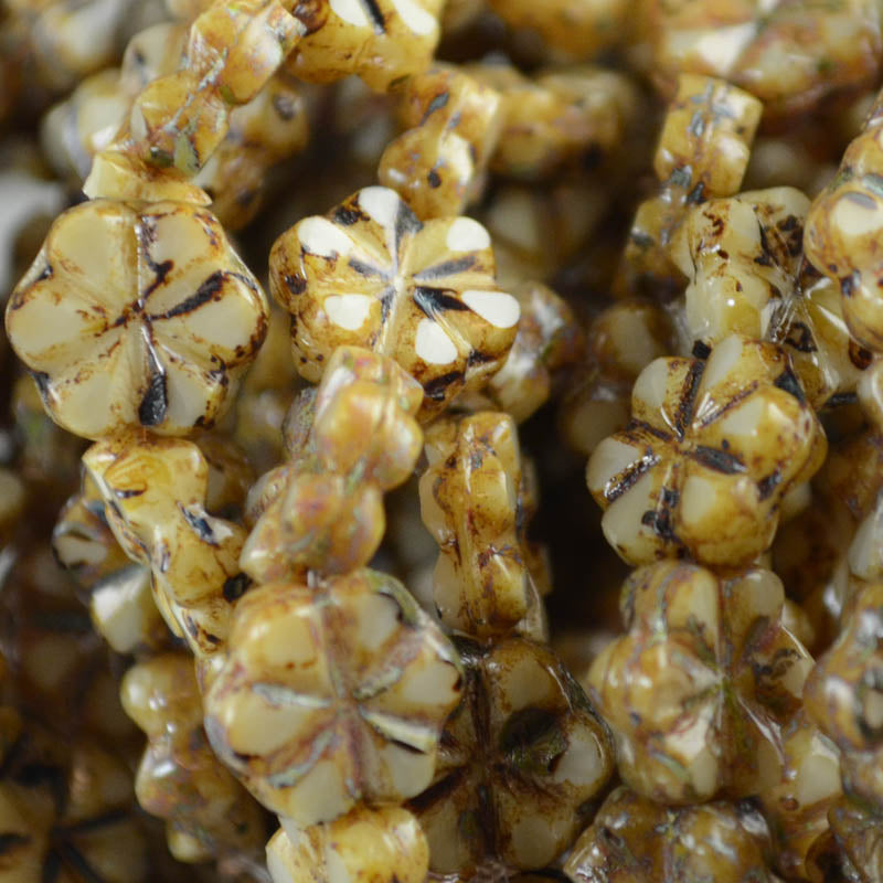 Glass Bead May Flowers - 10mm - Toasted Almond (15)