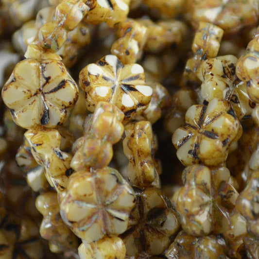 Glass Bead May Flowers - 10mm - Toasted Almond (15)