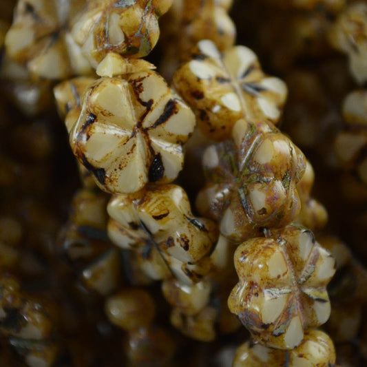 Glass Bead May Flowers - 10mm - Toasted Almond (15)