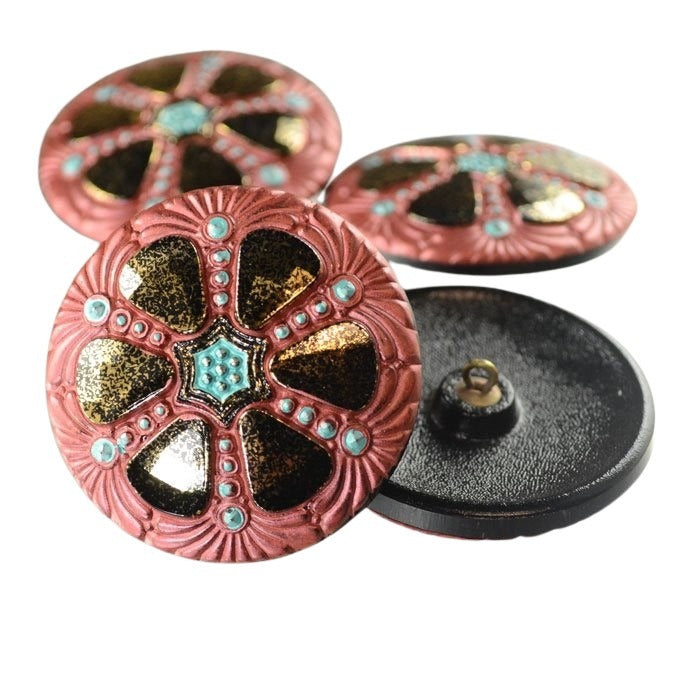 Czech Glass Button - 40mm - 6-Wedge Circle - Roulette
