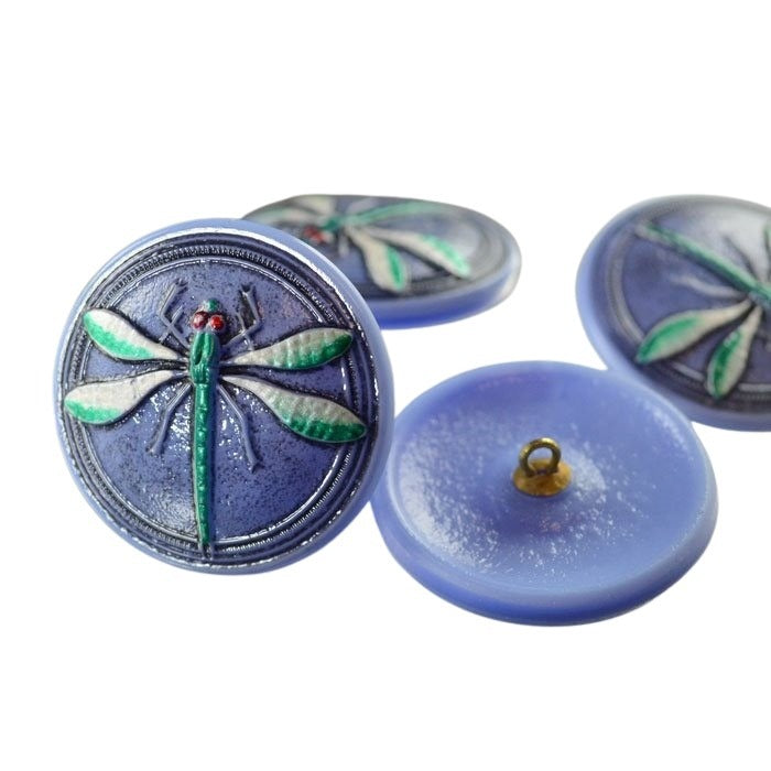 Czech Glass Button - 30mm - Embossed Dragonfly - Periwinkle