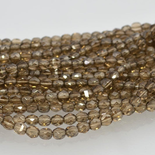 Fire Polish - 6mm - TwoWay Cut - Light Smoked Topaz Silver Lustre (strand 25)