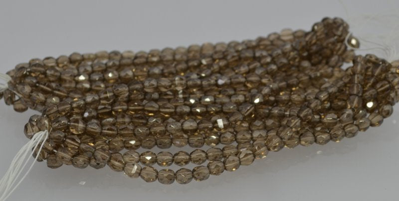 Fire Polish - 6mm - TwoWay Cut - Light Smoked Topaz Silver Lustre (strand 25)