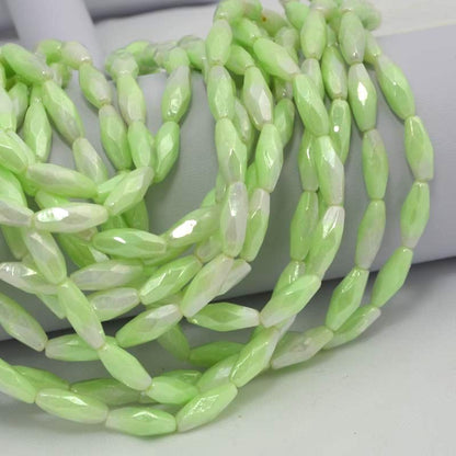 Fire Polish - 6x15mm - Spaghetti Oval - White Mint Lustre (25)