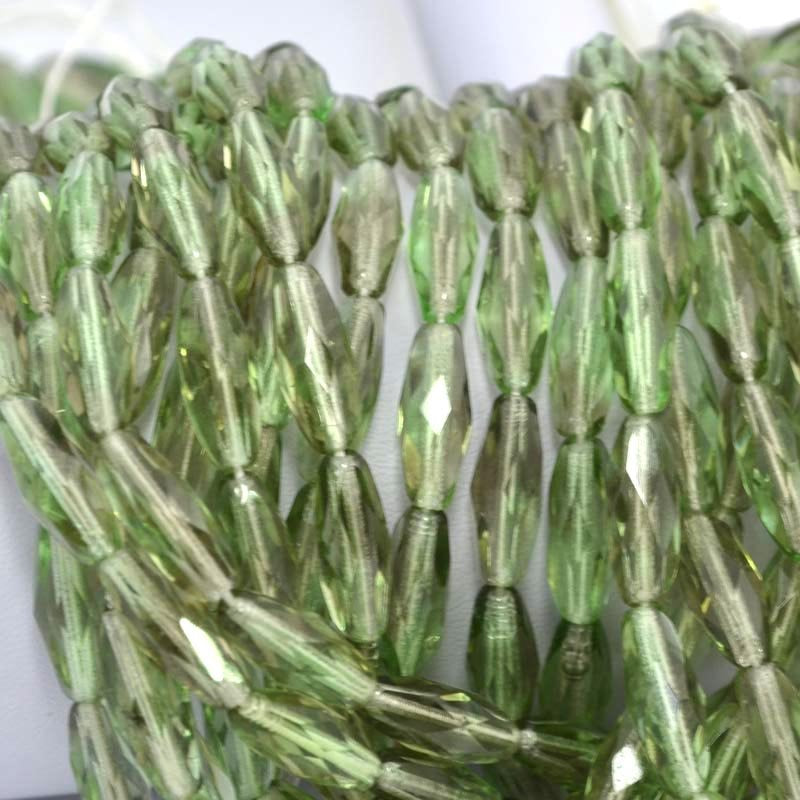 Fire Polish - 6x15mm - Spaghetti Oval - Shaded Peridot (25)