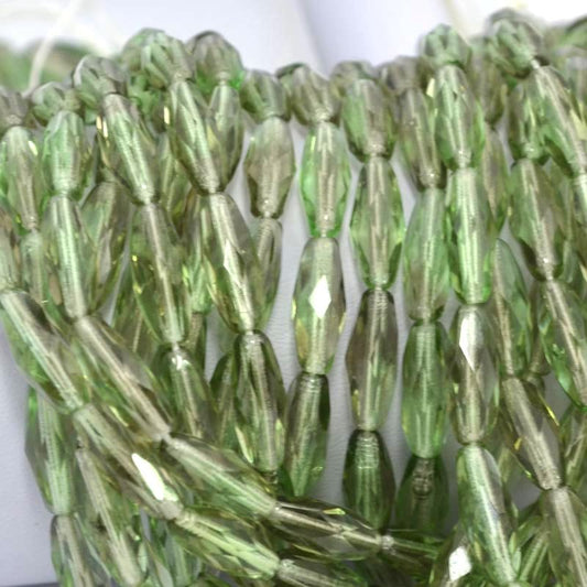 Fire Polish - 6x15mm - Spaghetti Oval - Shaded Peridot (25)