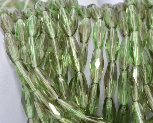 Fire Polish - 6x15mm - Spaghetti Oval - Shaded Peridot (25)