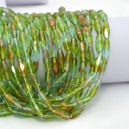 Fire Polish - 6x15mm - Spaghetti Oval - Olive Aqua Sparkle (25)