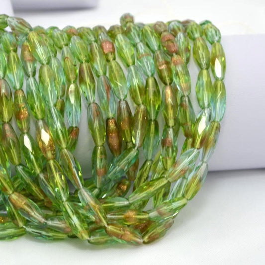 Fire Polish - 6x15mm - Spaghetti Oval - Olive Aqua Sparkle (25)