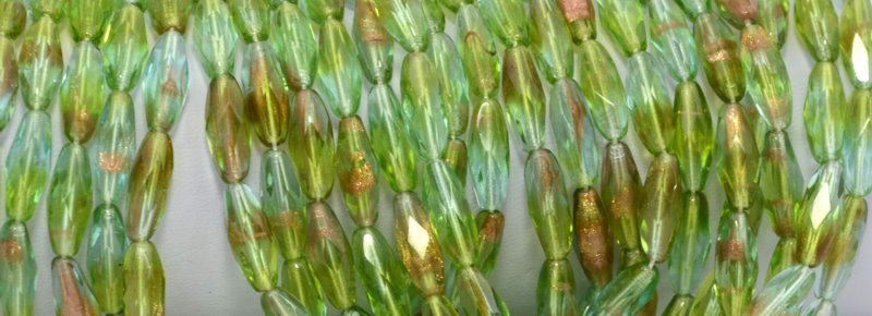 Fire Polish - 6x15mm - Spaghetti Oval - Olive Aqua Sparkle (25)