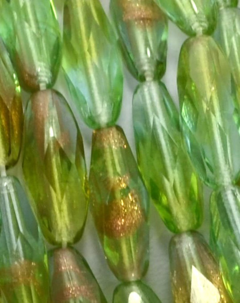 Fire Polish - 6x15mm - Spaghetti Oval - Olive Aqua Sparkle (25)