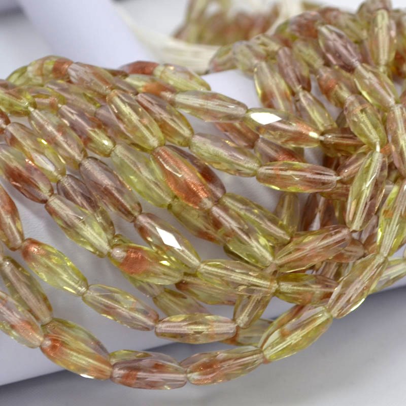 Fire Polish - 6x15mm - Spaghetti Oval - Amethyst Jonquil Blend Sparkle (25)