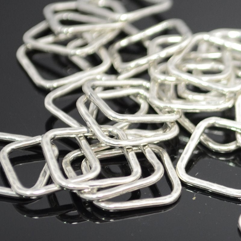 Link - 13mm Hammered Square - Antiqued Sterling