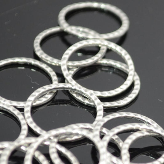 Link - 16mm Corrugated Circle Ring - Antiqued Sterling