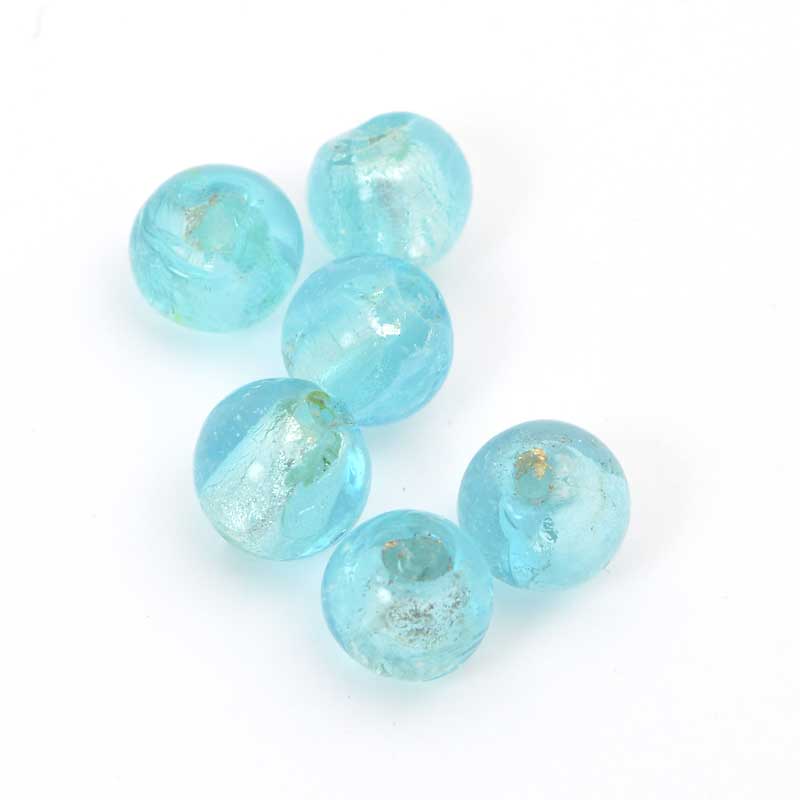 Glass Beads Round Foil Lampwork - 6mm - Light Aqua