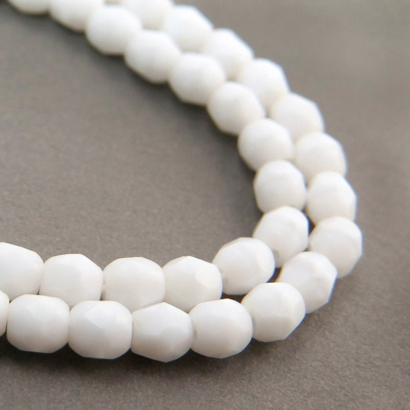 Fire Polish Faceted Round - 3mm - Opaque White (100)