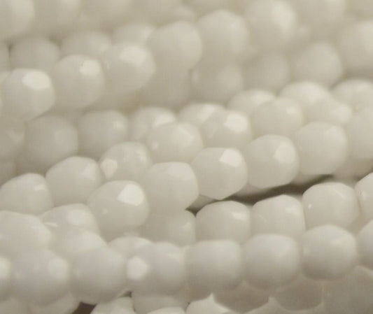 Fire Polish Faceted Round - 3mm - Opaque White (100)