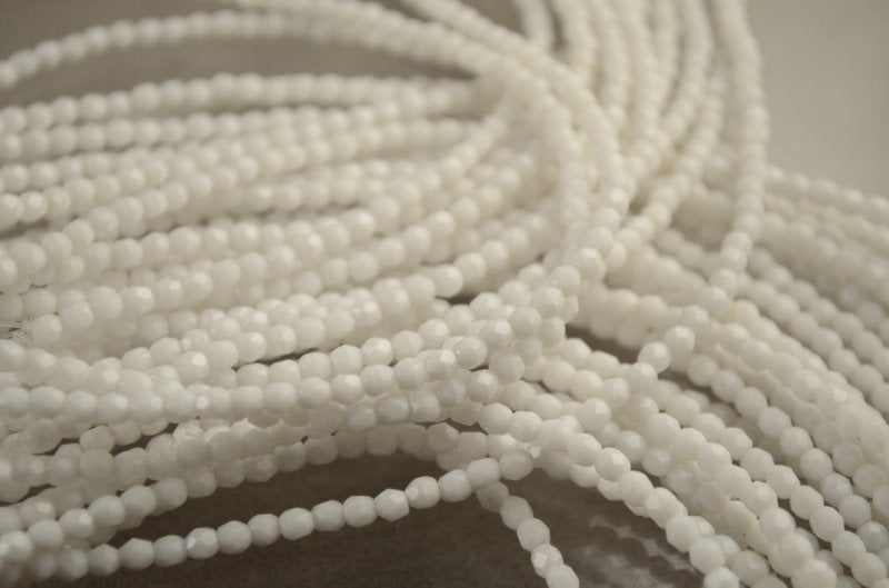 Fire Polish Faceted Round - 3mm - Opaque White (100)