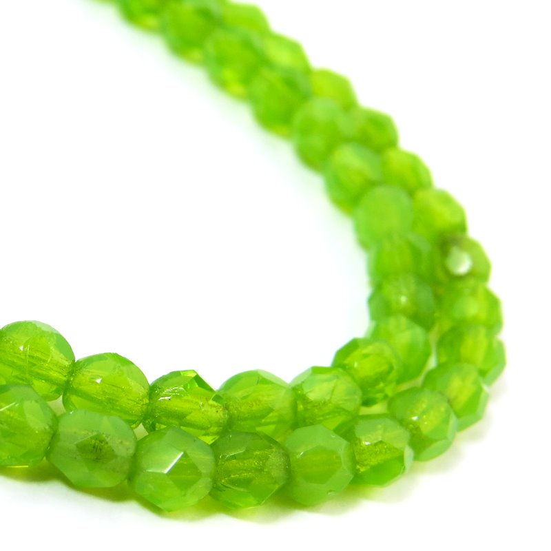 Fire Polish Faceted Round - 4mm - Milky Dark Peridot (50)