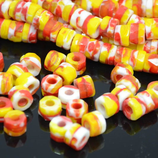 Fire Polish - 8x6mm - Tri-Cut Roller Beads - Venetian Sunrise (strand 25)