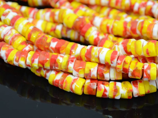Fire Polish - 8x6mm - Tri-Cut Roller Beads - Venetian Sunrise (strand 25)