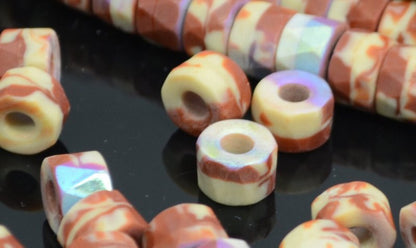 Fire Polish - 8x6mm - Tri-Cut Roller Beads - Matte Hazel Cream AB (strand 25)