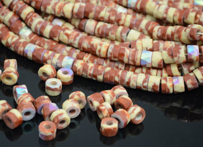 Fire Polish - 8x6mm - Tri-Cut Roller Beads - Matte Hazel Cream AB (strand 25)