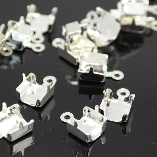 Rhinestone Cupchain End Connector - 6.25mmID - Silver Plated (pair)