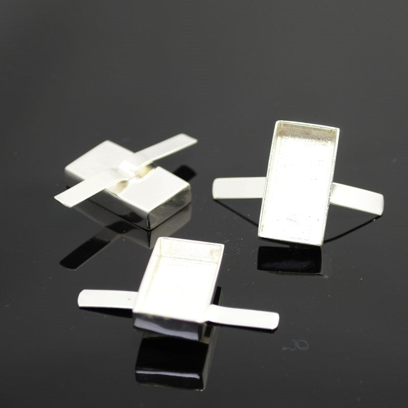 Bezels - 13x23mm - Tabbed Rectangle - Silver Plated