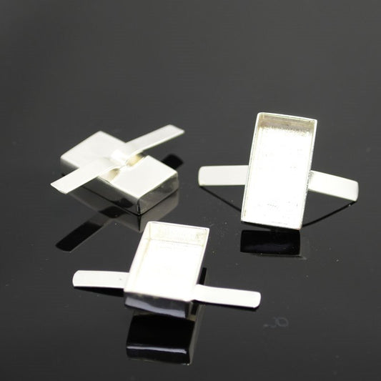 Bezels - 13x23mm - Tabbed Rectangle - Silver Plated