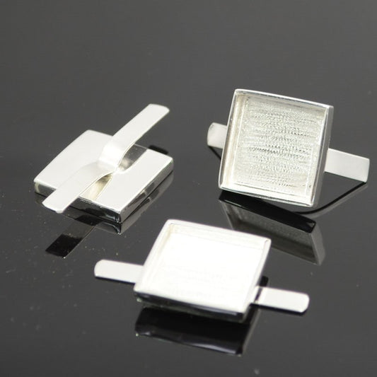 Bezels - ID 16mm - Shallow Tabbed Square - Silver Plated
