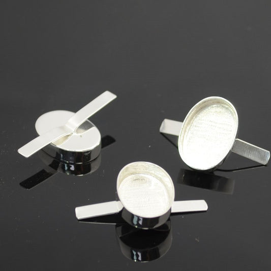 Bezels - 15x21mm - Tabbed Oval - Silver Plated