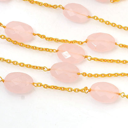 Gemstone Chain -  Faceted Stone - Rose Quartz / Gold Plated (foot)