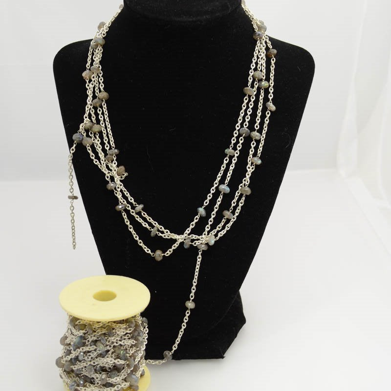 Gemstone Chain -  Faceted Stone - Rose Quartz / Gold Plated (foot)